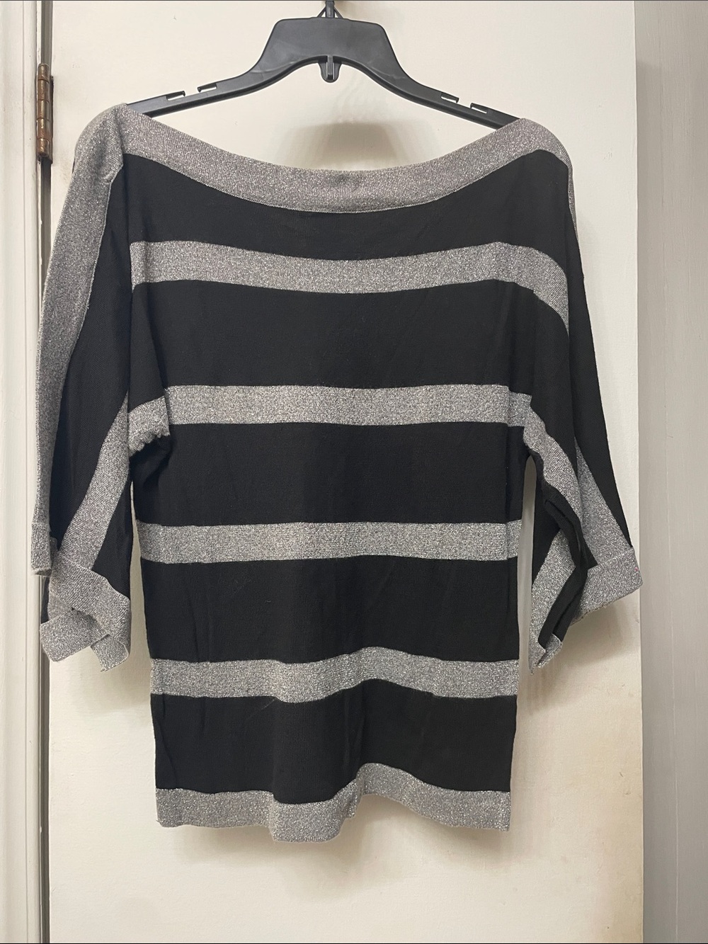 White House Black Market Black and Silver Striped Sweater